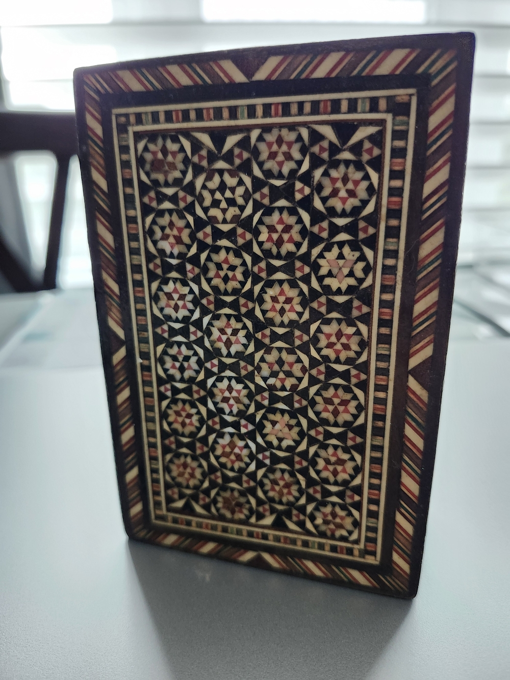 Wood Inlay Jewelry Organizer Box - Black, Brown & Red Decorative Pattern